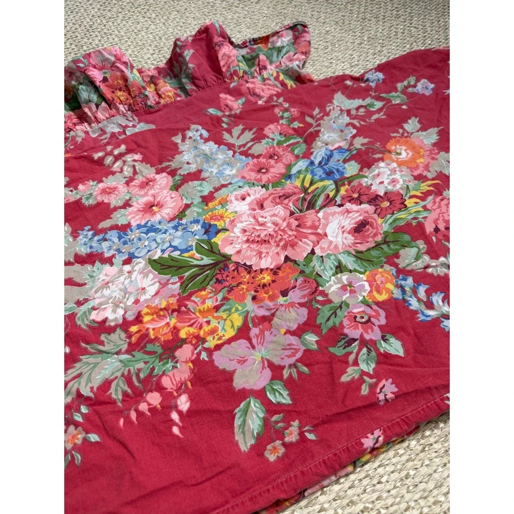 2 Ralph Lauren RL King Pillowcase   set Red Floral Cotton beach house  Ruffled